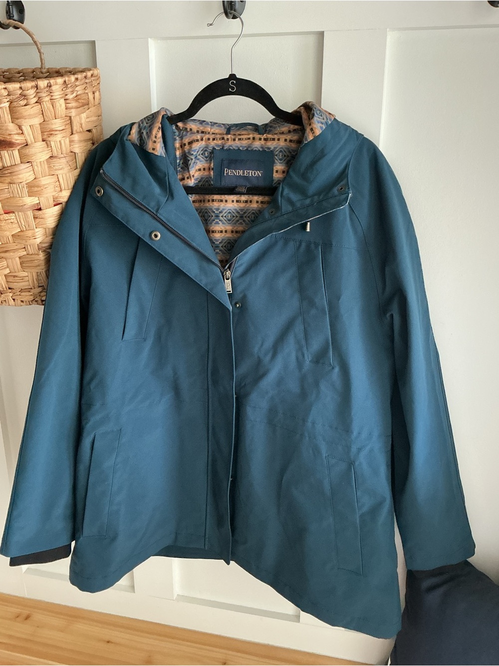 Pendleton Teal Hooded Trench Coat with Patterned Lining